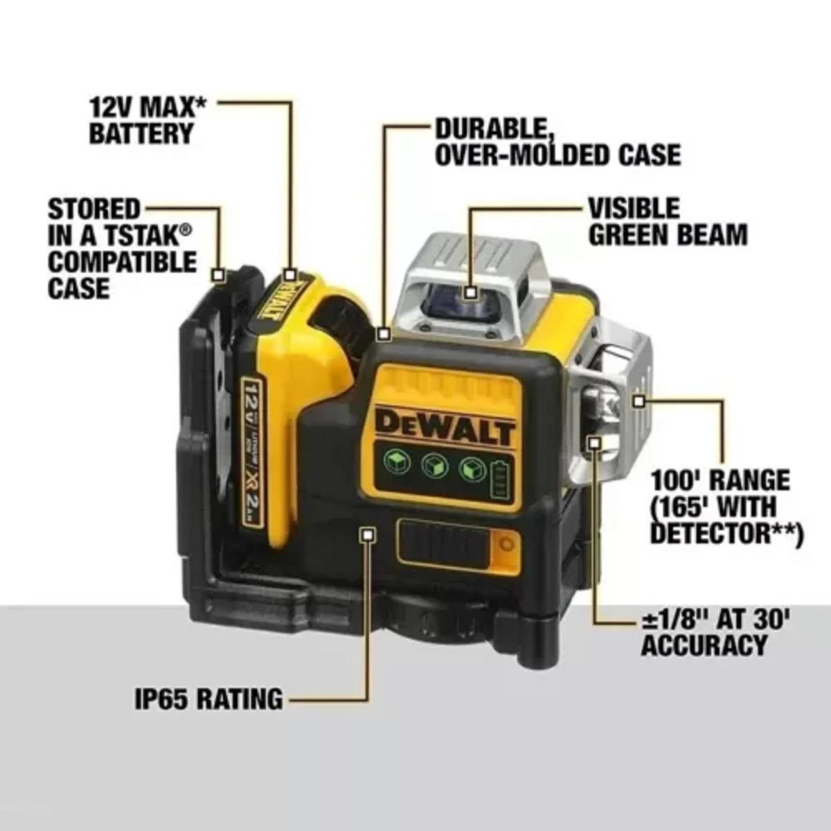 Dewalt DW089LG Sides*360 Degree Vertical 12V Lithium Battery 12 Lines Laser Level Horizontal Green Meter Outdoor