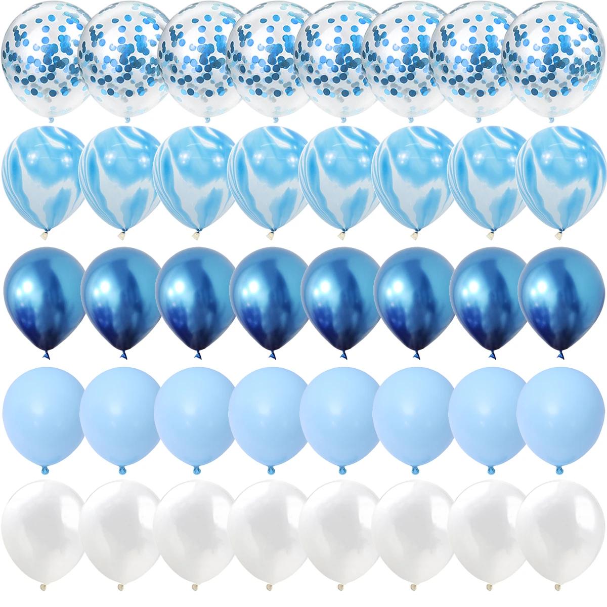 40 Pcs Blue Set Agate Marble Balloons Silver Confetti Balloon Wedding Valentine's Day Baby Shower Birthday Party Decorations