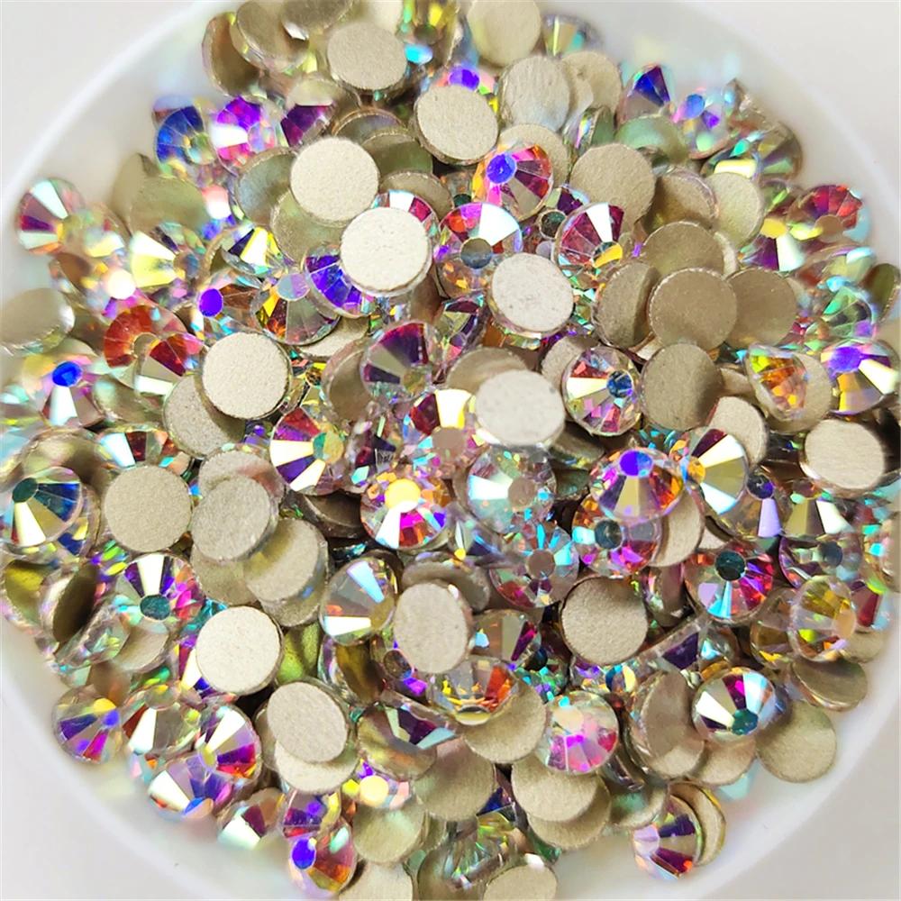 Top Glitter Crystal AB/Clear Gold Base Non Hot Fix Rhinestones SS3-SS40 FlatBack Strass &Fabric Garment Nail Art Decorations
