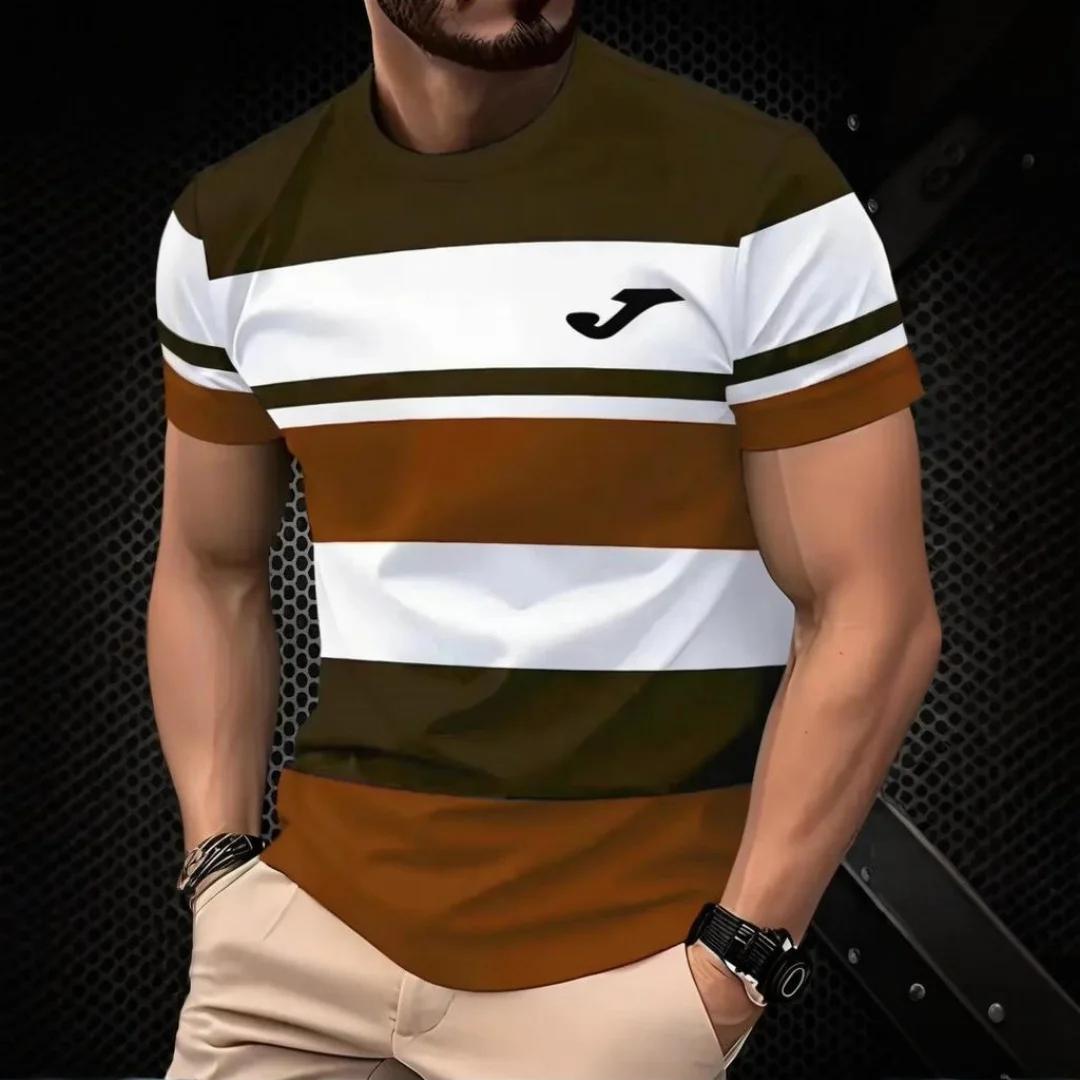 Trendy Men's T-Shirt Summer Outdoor Casual Round Neck Short Sleeve Top Striped Printed Style OverSize Men's Clothing shirt