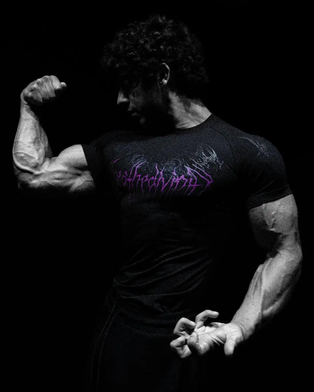 Breathedivinity Compression Shirt Short Sleeve tops Muscle GYM Fitness in Black Wolves Club Y2K