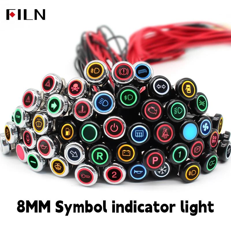 8mm Symbol indicator light 12V-24V LED Car Boat LED Warning Dashboard Signal Lights Instrument Pilot light Black Finished
