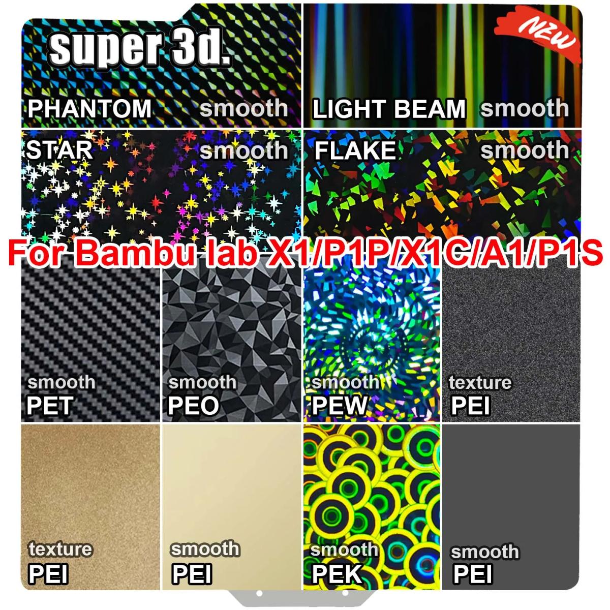 For Bambu Lab P1P X1 carbon Build Plate PEO H1H Double Side PEI Smooth PET PEY 257x257 Spring Steel Sheet for Bambulab x1c P1S