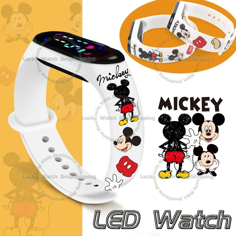 Mickey Minnie Kids' Anime Watches Cartoon Character Figures LED Touch Waterproof Child Electronic Watch Birthday Gifts