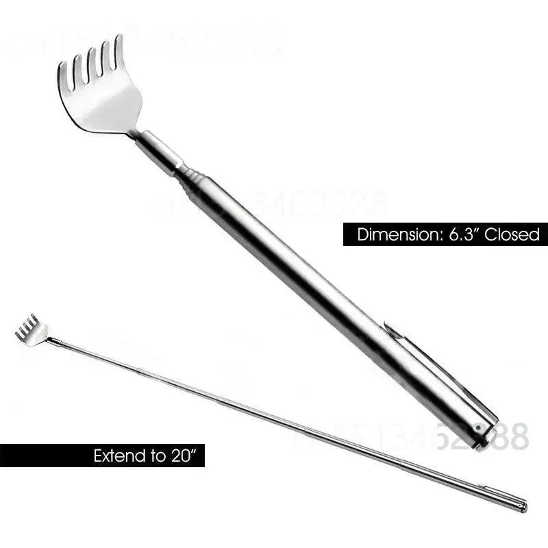 Practical Handy Portable Adjustable Stainless Pen Clip Back Scratcher Telescopic Pocket Scratching Massage Kit Manual  tool
