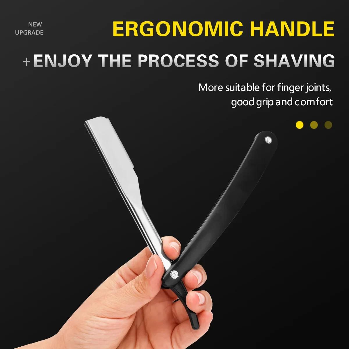 Salon Barber Knife Men's Hair Shaver Manual Straight Edge Stainless Steel Sharp Cutter Holder Folding Shaving Beard Supplies