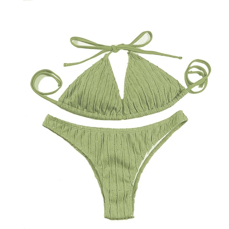 Sexy 2025 Jacquard Drawstring Two Piece Swimsuit Female Swimwear Women Bikini Set Bather Swimming Beachwear for Bathing Suit