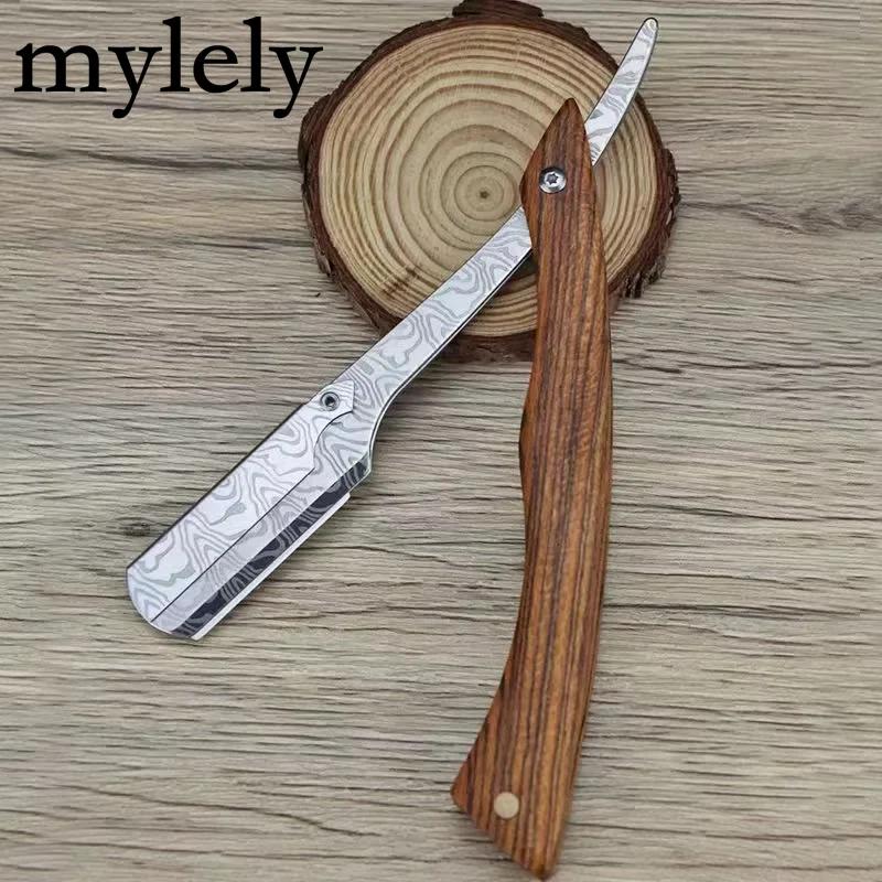 tan wood handle blade shaving razors professional barber shaver eyebrow razor men's replaceable blade shaving razor men gift