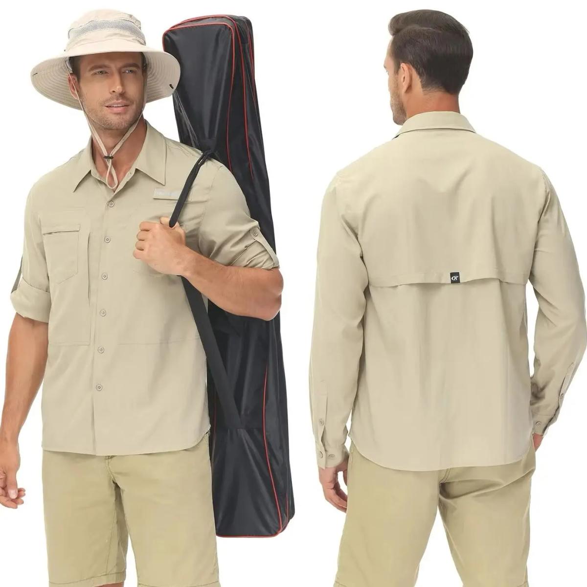 Men's UPF 50+ Casual Long Sleeve Fishing Shirts, Sun Protection Lightweight Breathable Button Down Fishing Shirt with Back Mesh