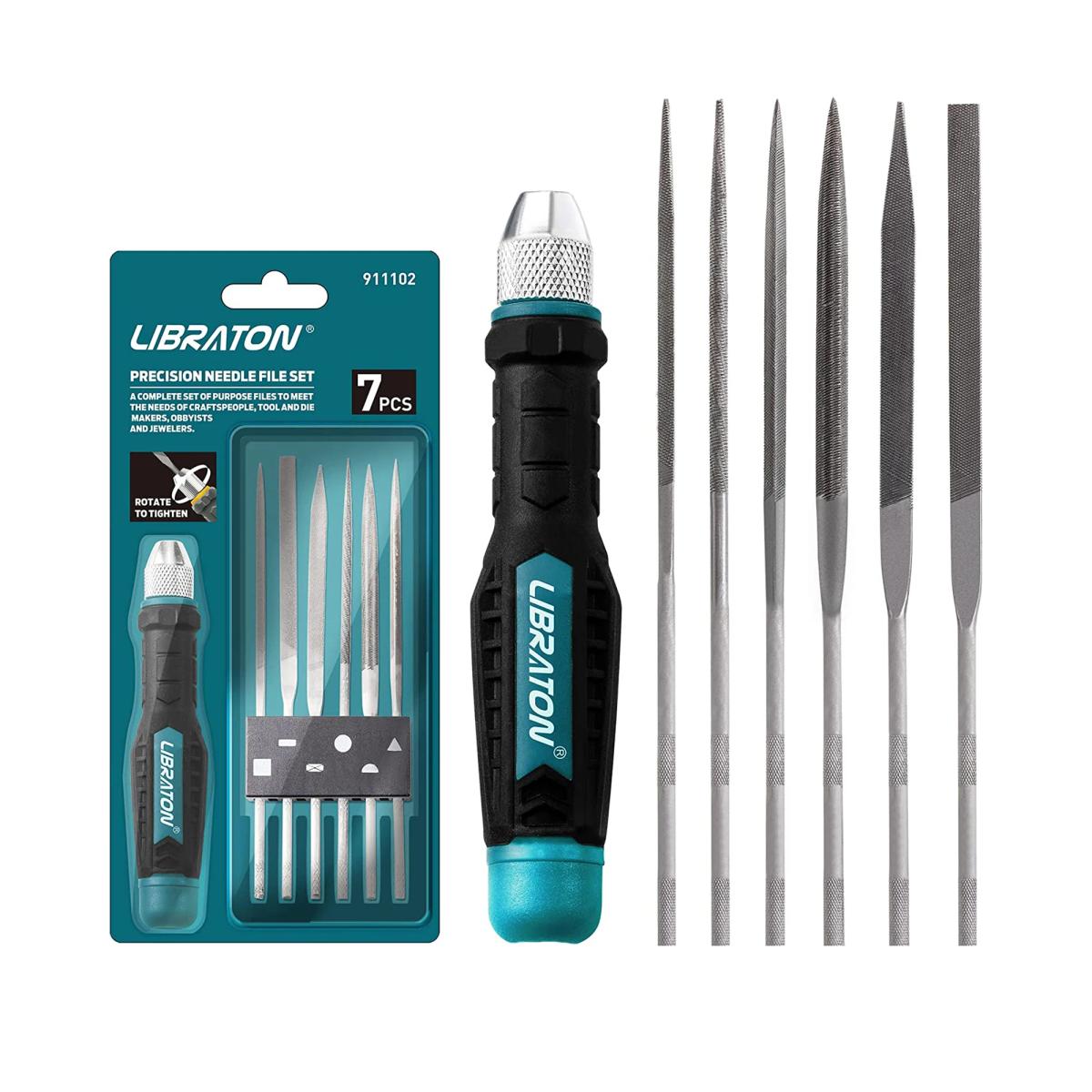Libraton 6Pcs Needle File Set Interchangeable, Small Files, Mini Files, Wood Files, Metal Files Set, Steel Files with Handle
