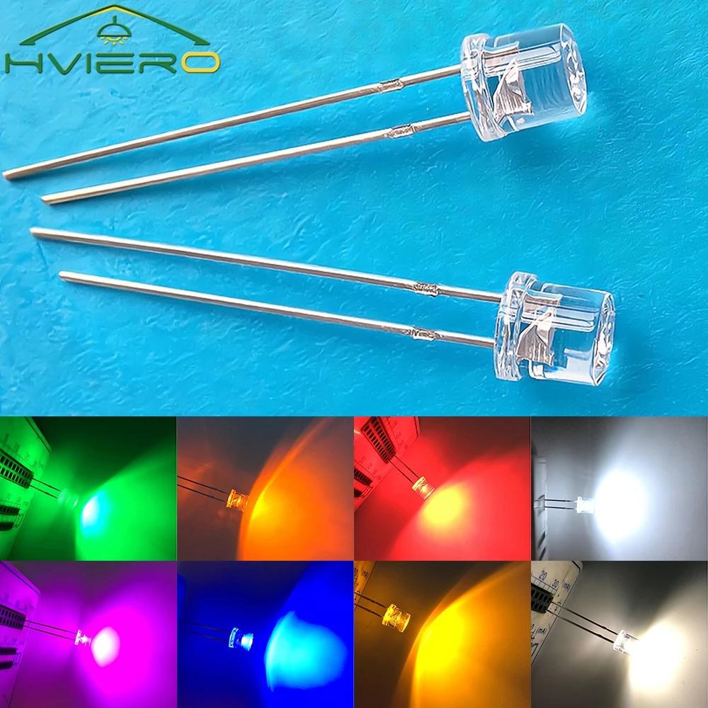 100PC Min F5 5mm Flat Top White Red Pink Yellow Blue Wide Angle Light Diode Water Clear LED Bead Ultra Bright Bulb Emitting Lamp