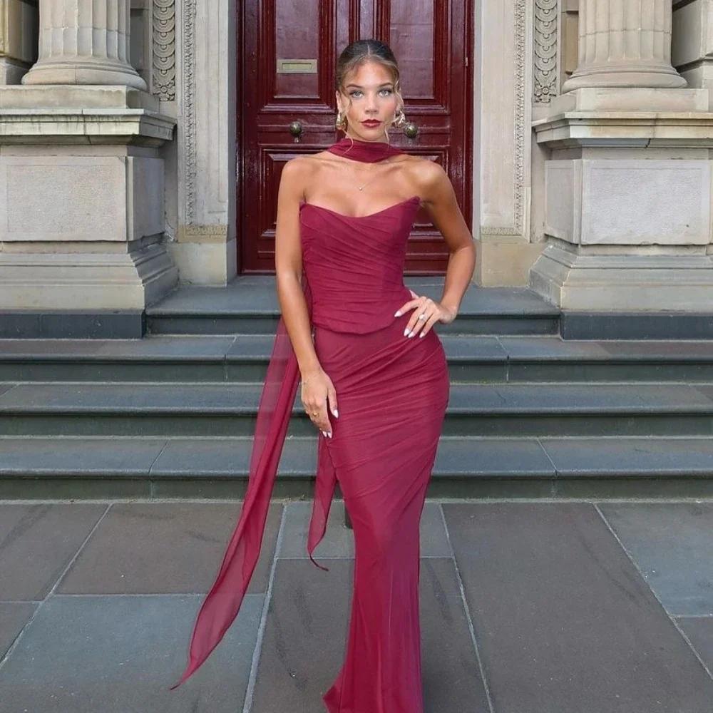 Suninheart Elegant 2 Pieces Dress Set with Scarf Women Fashion Matching Sets Sexy Cropped Top and Long Dress Set Casual Dress