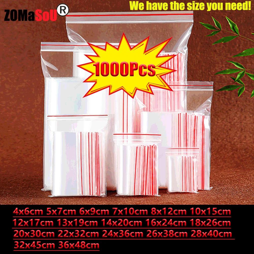 1000-100Pcs Small Zip Lock Plastic Bags Transparent Bag Reclosable Vacuum Storage Bag Clear Bags Ziplock Food Storage zip Bags