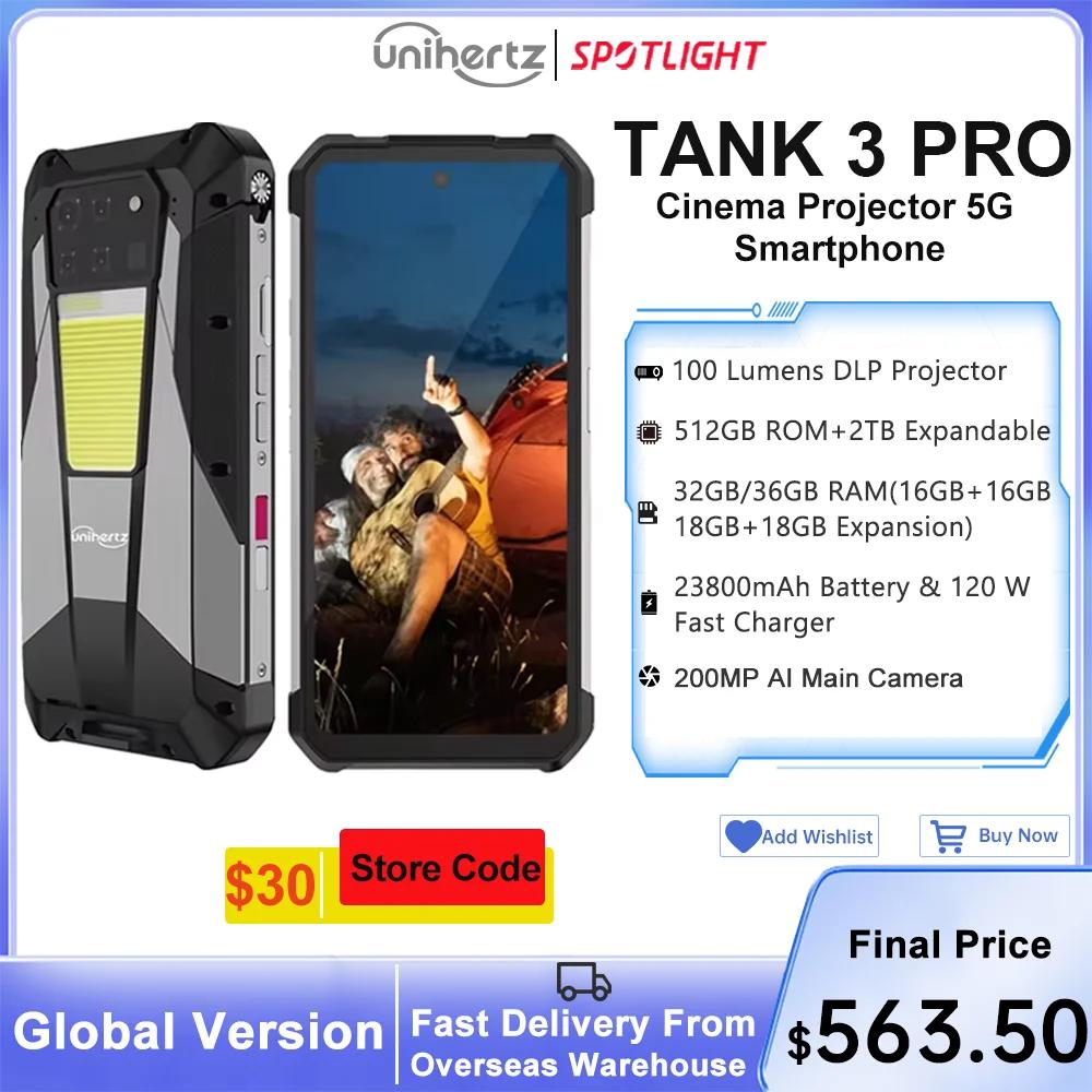 Unihertz Tank 3 Pro 8849 Rugged Smartphone android 5G with 100 Lumens Projector 32/36GB 512GB 23800mAh Waterproof 200MP phones