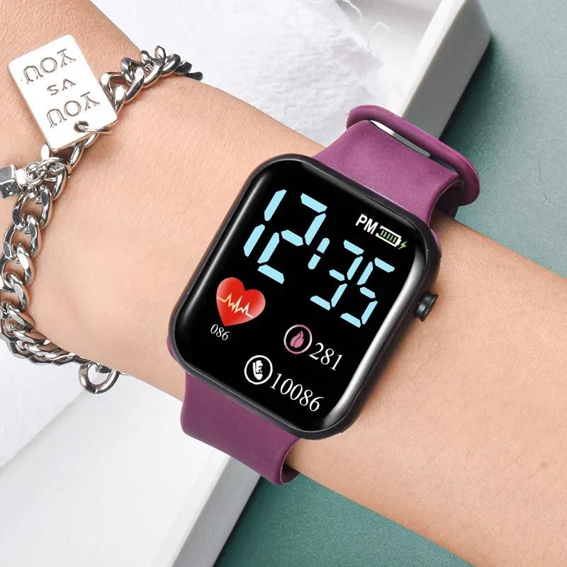 2024 New LED Electronic Watch Rainbow Square Waterproof Digital Outdoor Sports Students Watch Electronic Watch Relogio Feminino