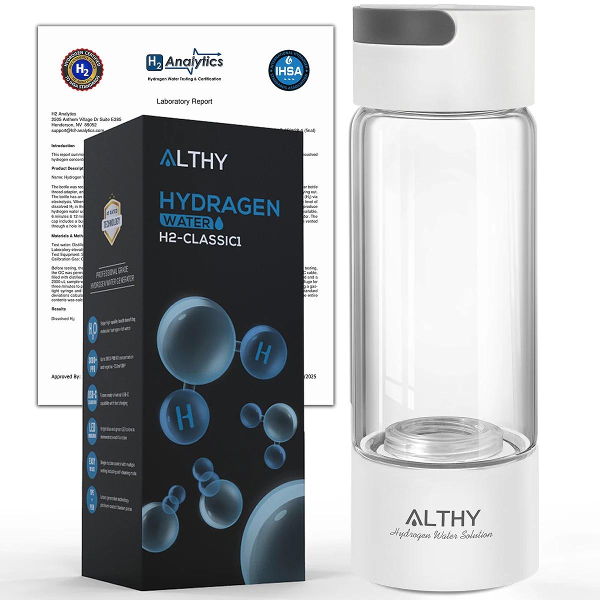 ALTHY Hydrogen Rich Water Generator Bottle Cup - DuPont SPE PEM Dual Chamber Maker lonizer - H2 Inhalation device
