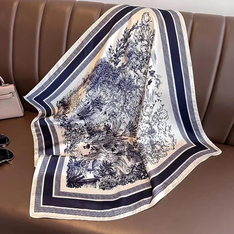 2025 Spring and Autumn New 100%Polyester Scarf Women 70cm Printed Square Scarf Outdoor Small Soft Headband Shawl Wrap Hijab Lady