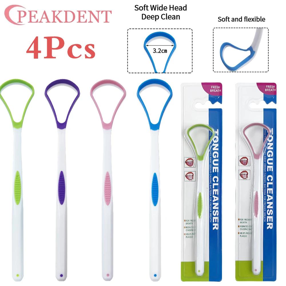 4Pcs Tongue Coating Cleaner Tongue Scraper Tongue Coating Brush Oral Odor Removal Care Adult Portable Silicone Scraper