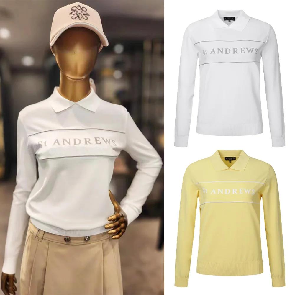 Unique Style! ST ANDREWS Women's Lapel Knitted Sweater! Autumn Trend, High-end Brand, Luxury Golf Wear, Sports Design! ”