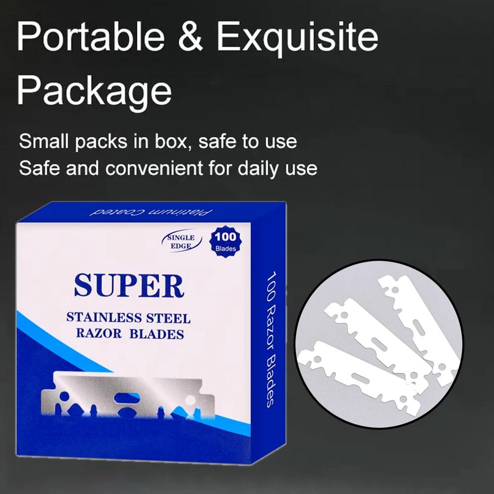 100PCS Single-sided Razor Blades Men's Safety Shaver Stainless Steel Manual Razor Blade Shaving Supplies Barbershop Tool
