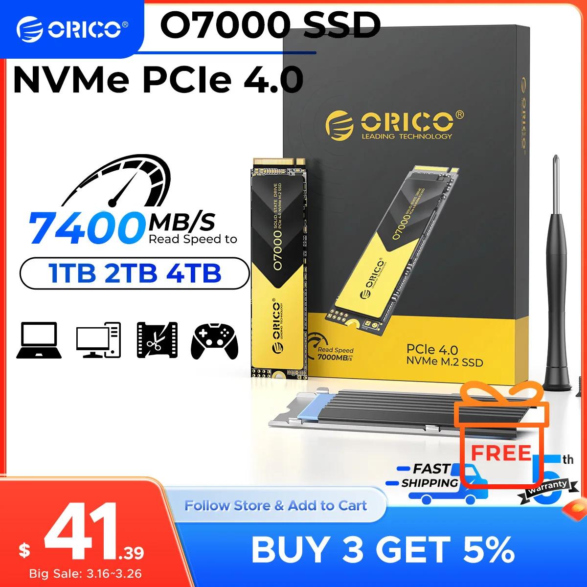 ORICO PCIe4.0 M.2 NVMe SSD PS5 Gaming 7400MB/S Internal Solid State Drive M Key 2280 SSD for Content Creators 1TB/2TB/4TB O7000