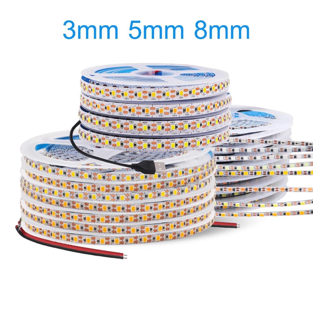 3MM 5MM 8MM Width DC 5V LED Strip 2835 120LEDs/m 1 LED Per Cut Flexible Tape IP20 No Waterproof Warm Natural Cool White 1M 2M 5M