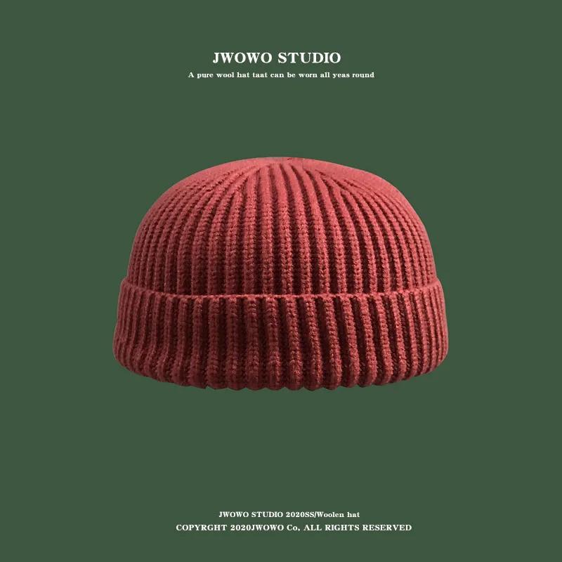 Autumn  Winter Short Warm Melon Hat Men Knitted Round Top Brimless Cold Hat Women Street hip-hop Wool Beanie