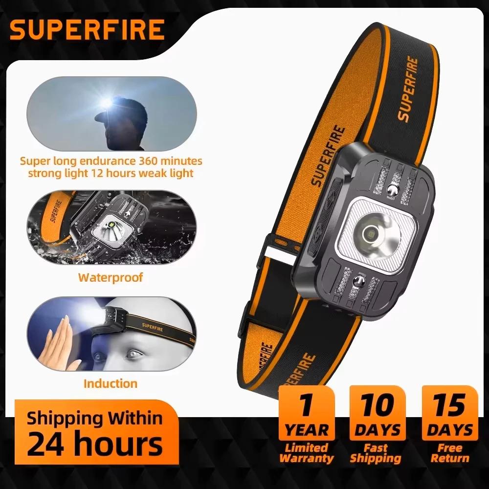 SUPERFIRE Mini LED Rechargeable USB C Headlamp High Power Mini Head Lamp Light Sensor Headlight Front Light For Working Fishing