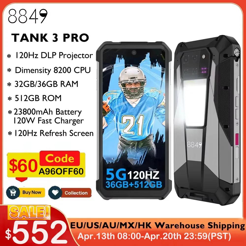 8849 Tank 3 Pro by Unihertz Rugged Projector Smartphone Android 23800mAh 32/36GB RAM 512GB ROM 5G 120W Charger OTG Phone