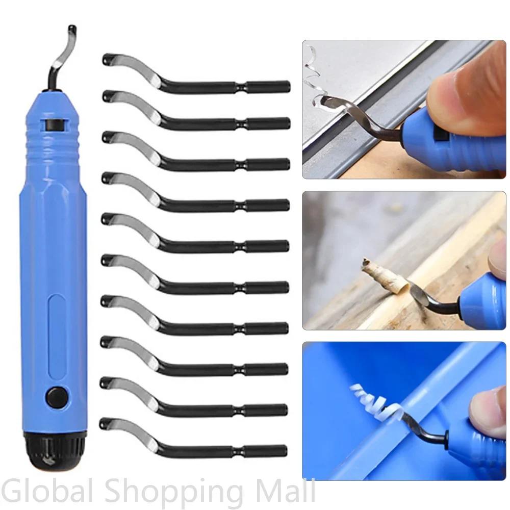 Metal Deburring Tool Kit Burr Remover Hand Tool Anti-Slip Handle with 10pcs Sharp Deburring Blades for Copper Wood Plastic