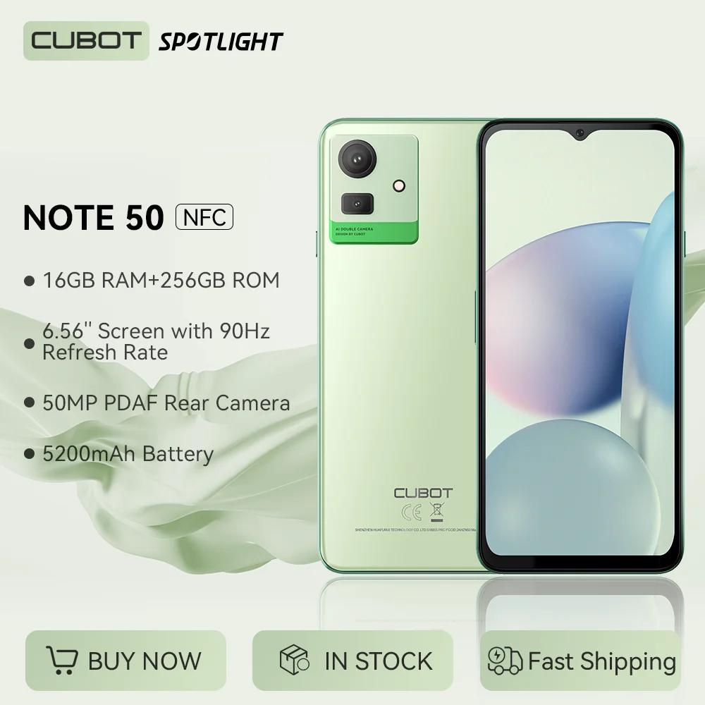 Cubot NOTE 50 Smartphone Android 13, 16GB RAM(8GB+8GB Extended), 256GB ROM, Octa-core,6.56“ 90Hz Screen,NFC, 50MP Camera,5200mAh