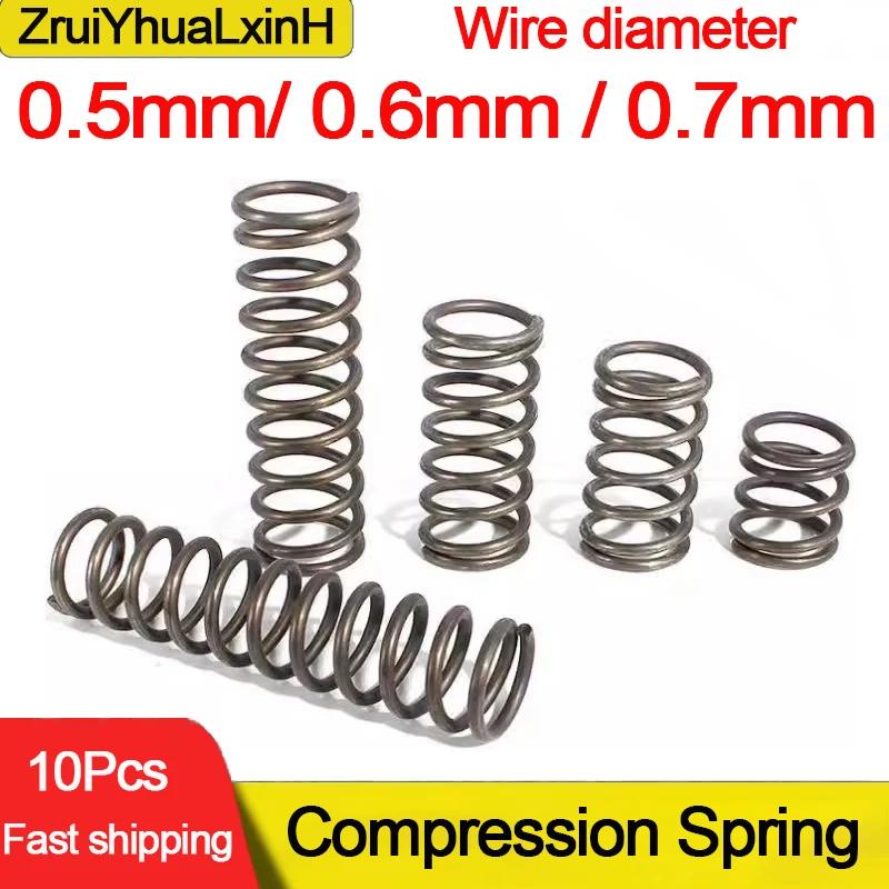10Pcs/Lot 0.5mm 0.6mm 0.7mm  Micro Small Compression Spring OD 4/5/6/7/8/9/10/11/12mm Length 10mm to 50mm