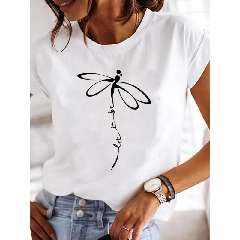Women's Short-sleeved Explosive Insect Butterfly Dragonfly Print Round Neck T-shirt Women Clothes  Oversized T Shirt  Harajuku
