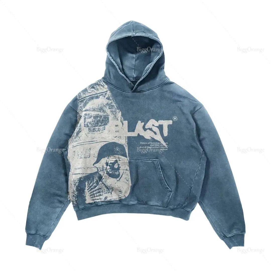 2025 Coats Streetwear Gothic Casual Alphabet Blast Print Pattern Men Clothing Skull Fashion Hoodie Men Harajuku Retro Y2K Hoodie