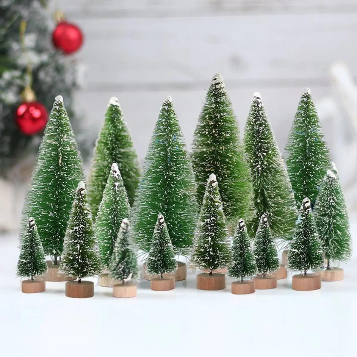 Artificial Mini Wooden Christmas Tree Blue Green White Gold Tower Pine Small Sisal Christmas Tree Tabletop Ornament Decor