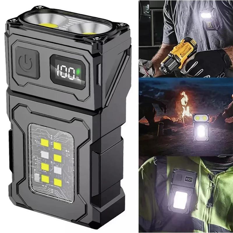 MINI USB Rechargeable LED Flashlight Portable Tail magnet flashlight Super Bright Camping Lantern Side COB emergency light