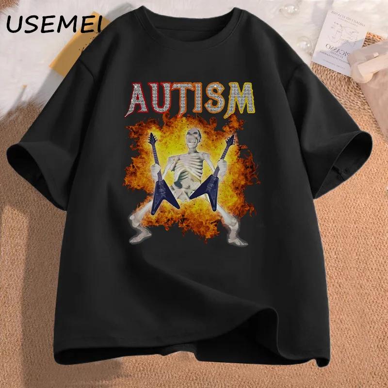 Autism Funny Skeleton Meme Men's T-shirt Cotton Mens Clothing Graphic Tshirts Man Clothes Printed Short Sleeve Tee Tshirts